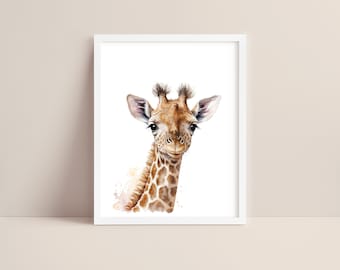 Arte de jirafa - Impresión de vivero de jirafa bebé - Impresión de animales bebé - Arte de acuarela de jirafa - Arte de pared de jirafa - Vivero de animales Safari