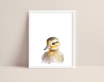 Arte del pato - Impresión del vivero del pato bebé - Impresión del animal del bebé - Arte de la acuarela del pato - Arte de la pared del pato - Vivero de animales de granja - Digital