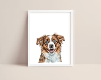 Australian Shepherd Art - Baby Australian Shepherd Nursery Print - Puppy Print - Australian Shepherd Watercolor Art - Pet Dog - Digital