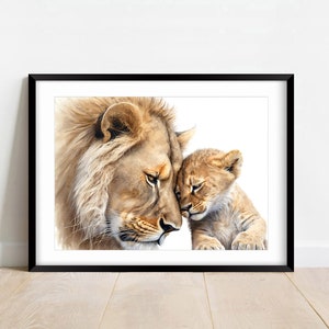 Baby and Mom Lion • Nursery Artwork of Mother and Her Baby • Animal Themed Nursery • Lion Print • Nursery Art • Digital Download