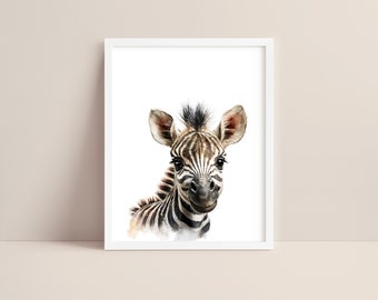 Arte de cebra - Impresión de vivero de cebra bebé - Impresión de animales bebé - Arte de acuarela de cebra - Arte de pared de cebra - Vivero de animales Safari