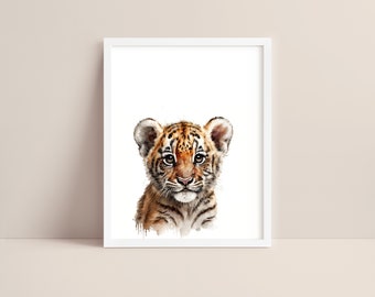 Arte del tigre - Impresión del vivero del tigre del bebé - Impresión del animal del bebé - Arte de la acuarela del tigre - Arte de la pared del tigre - Vivero de animales Safari