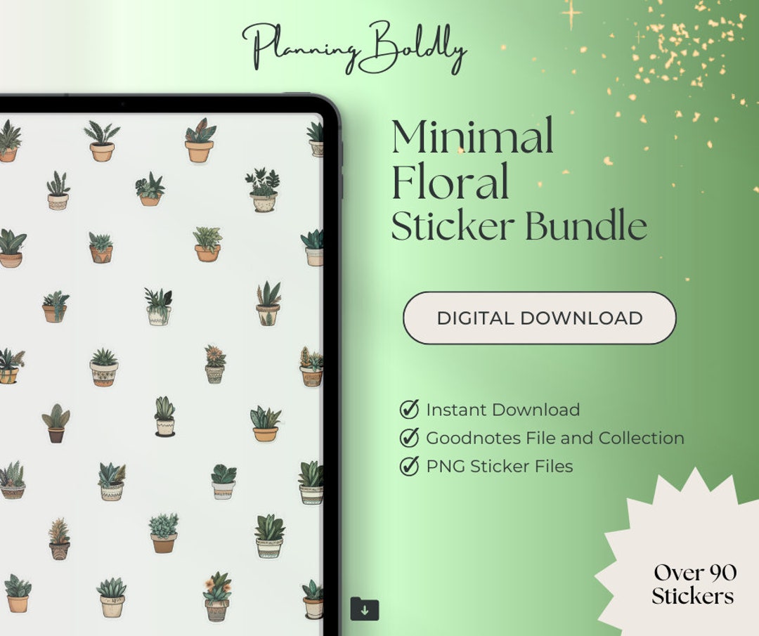 Virtual Plant Sticker Digital Planning Stickers | Minimal Floral Plants Digital Stickers Pack ...