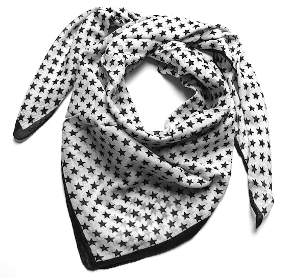 Sterntuch Baumwolltuch quadratisches Tuch weiß Sterne Star Ska Rockabilly  Biker Halstuch 100 x 100 cm Kopftuch Haartuch 100 Baumwolle neu