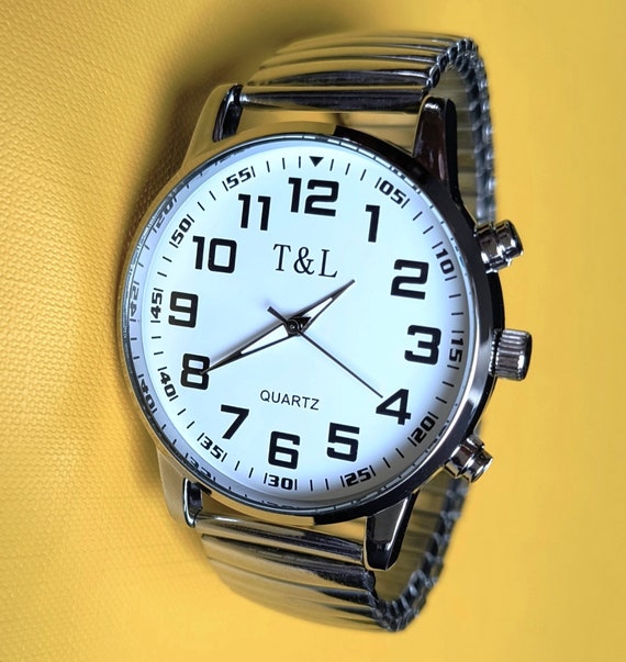 Quarz Uhr Zugband Flexband Stretch Armband Edelstahl Batterie