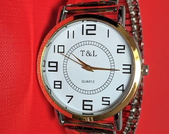 Quarz Uhr Zugband Stretch Armband Edelstahl Batterie Stretcharmband bicolor Damen Herren Uhr flexibles Armband  geprüft & neu