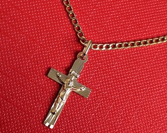 Kreuz Anhänger mit Goldkette Echt Gold 333 Gelbgold gestempelt Juwelier Qualität Made in Germany Jesus INRI Unisex Herren Damen Kids