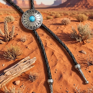 Bolotie Western Krawatte Türkis Country Line Dance Tanz Texas Cowboy Kordel black Boloties Bolo Anhänger Kette verstellbar schwarz