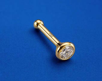Nose stud piercing, real 750 gold, cubic zirconia crystal set in white, universal unisex nose piercing, quality made in Germany