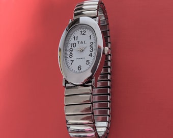 Quarz Uhr Zugband Stretch Armband Edelstahl Batterie Stretcharmband silber Damen Mädchen unisex flexibles Armband geprüft & neu Armbanduhr