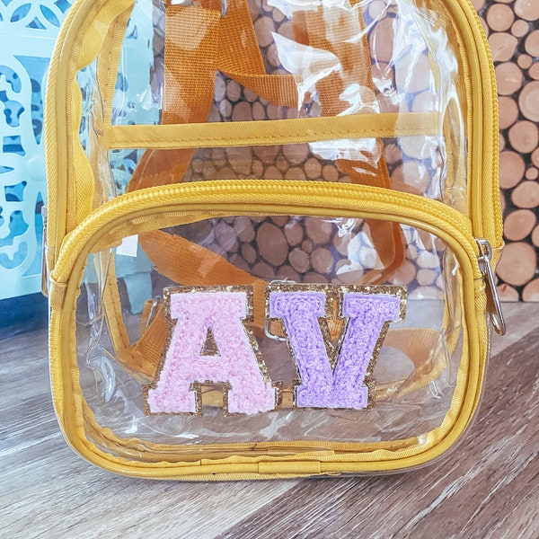 Custom clear kids backpack with Chenille letters | Personalized kids backpack with patch letters | Custom kids gifts | small clear backpack