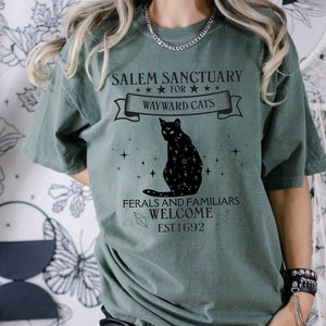 Comfort Colors Cat Sanctuary T-Shirt, Salem Witch, Halloween Cat Tee, Witchy Vibes T Shirt, Ferals and Familiars, Cat Lover Shirt Bild 1