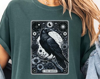Raven Tarot Card Comfort Colors T-Shirt, Dark Academia Shirt, Gothic Witchy Tee, Goblincore Apparel, Whimsigoth Tee Shirt, Raven Lover Gift