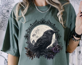 Gothic Raven Comfort Colors T-Shirt, Dark Academia, Goblincore Tee, Crow Tee Shirt, Whimsigoth, Witchy Apparel, Raven Lover, Crow Lover