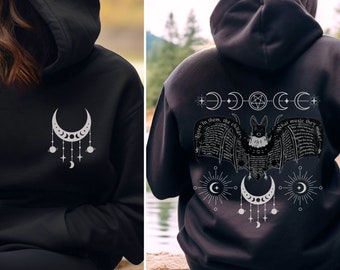 Bat Celestial Hoodie,, Witchcore Sweatshirt, Gothic Pullover, Celestial Shirt, Dark Aesthetic, Witchy Gift, Whimsigoth Halloween