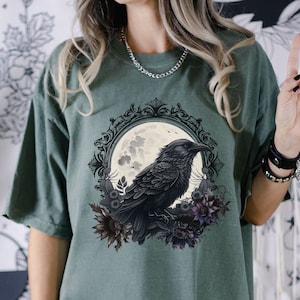 Gothic Raven Comfort Colors T-Shirt, Dark Academia, Goblincore Tee, Crow Tee Shirt, Whimsigoth, Witchy Apparel, Raven Lover, Crow Lover