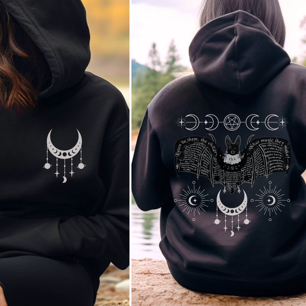 Bat Celestial Hoodie,, Witchcore Sweatshirt, Gothic Pullover, Celestial Shirt, Dark Aesthetic, Witchy Gift, Whimsigoth Moon and Stars