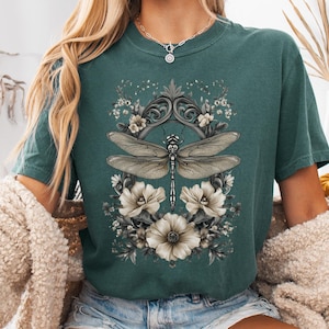 Dragonfly Comfort Colors Shirt, Botanical T-Shirt, Dragonfly Lover Gift, Fairycore Clothing, Forestcore Apparel, Cottagecore Tee