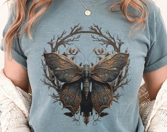 Moth Comfort Colors Shirt, Dark Academia Aesthetic T-Shirt, Gothic Bug Tee, Goblincore, Vintage Style, Forestcore, Dark Cottagecore