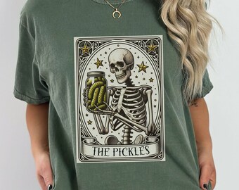 Pickle Shirt Comfort Colors T-Shirt, Pickle Lover Tee, Funny Pickle Apparel, Pickle Lover Gift, Tarot Card Skeleton Pickle Jar, Festival Tee