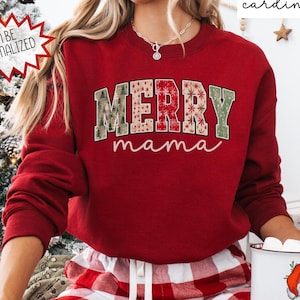 Sudadera navideña Merry Mama, regalo para mamá primeriza, suéter para mamá, camiseta navideña para mamá, sudadera navideña de cuello redondo para mamá, ropa para mamás y sus amigos.