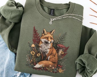 Cottagecore Fox Sweatshirt, Forest Fox Long Sleeve Shirt, Forestcore Tee, Gift For Fox Lover, Forest Animal Fall Sweater, Nature Sweatshirt