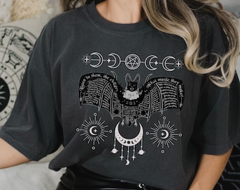 Comfort Colors® Celestial Bat T-Shirt, Gothic Halloween Shirt, Dark Academia, Dark Aesthetic, Vampire Bat Tee, Witchy Apparel, Whimsigoth