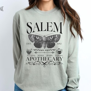 Salem Apothecary Long Sleeve Comfort Colors® Shirt, Halloween Salem Witches Shirt, Witchy Fall T-Shirt image 1