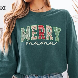 Merry Mama Comfort Colors Shirt, Christmas Tee For Mom, Long Sleeve and Short Sleeve, Mother Gift