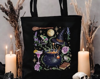 Salem Apothecary Canvas Tote Bag, Halloween Tote, Witchy Shopping Bag, Library Book Bag, Salem Witch Tote, witchy Gift