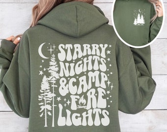 Camping Hoodie, Campfire  Sweatshirt, Retro Starry Night Sweater, Lake Life, Bonfire Summer, Nature Lover, Camp Life, Camp Fire Night Shirt