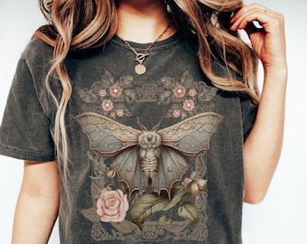 Cottagecore Moth Comfort Colors Shirt, Dark Academia Aesthetic T-Shirt, Bug Tee, Goblincore, Vintage Style, Forestcore, Dark Cottagecore