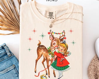 Retro Reindeer Christmas Shirt | Comfort Colors Vintage Style Holiday Tee | Adult and Youth