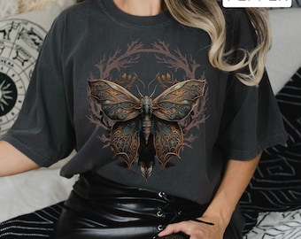 Moth Comfort Colors Shirt, Dark Academia Aesthetic T-Shirt, Gothic Bug Tee, Goblincore, Vintage Style, Forestcore, Dark Cottagecore
