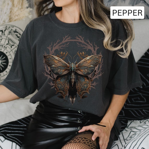 Moth Comfort Colors Shirt, Dark Academia Aesthetic T-Shirt, Gothic Bug Tee, Goblincore, Vintage Style, Forestcore, Dark Cottagecore