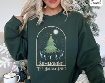 Summoning Christmas Spirit Sweatshirt, Gothic Christmas Shirt, Whimsigoth Christmas, Spooky Christmas Sweater, Holiday Skeletons