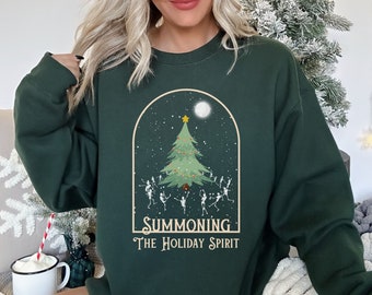 Summoning The Holiday Spirit Christmas Sweatshirt, Skeleton Holiday Shirt, Witchy Winter Sweatshirt, Spooky Christmas Sweater, Xmas Gift