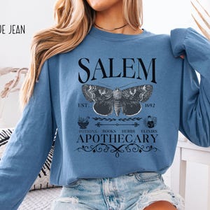 Salem Apothecary Long Sleeve Comfort Colors® Shirt, Halloween Salem Witches Shirt, Witchy Fall T-Shirt image 3
