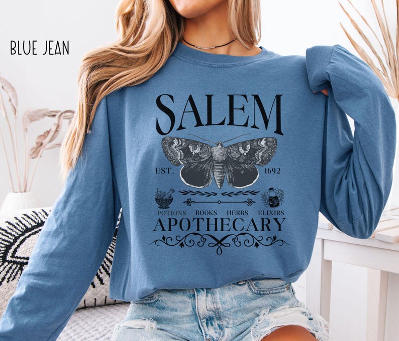 Salem Apothecary Long Sleeve Comfort Colors® Shirt, Halloween Salem Witches Shirt, Witchy Fall T-Shirt image 3