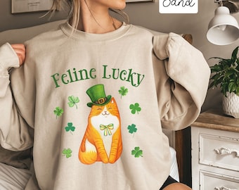 St. Patrick's Day Shirt, Cute Cat St. Paddy's Sweatshirt, Lucky Irish Cat Sweater, Saint Patrick's Day T-Shirt, Shamrock Cat Mom Shirt