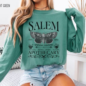 Salem Apothecary Long Sleeve Comfort Colors® Shirt, Halloween Salem Witches Shirt, Witchy Fall T-Shirt image 7