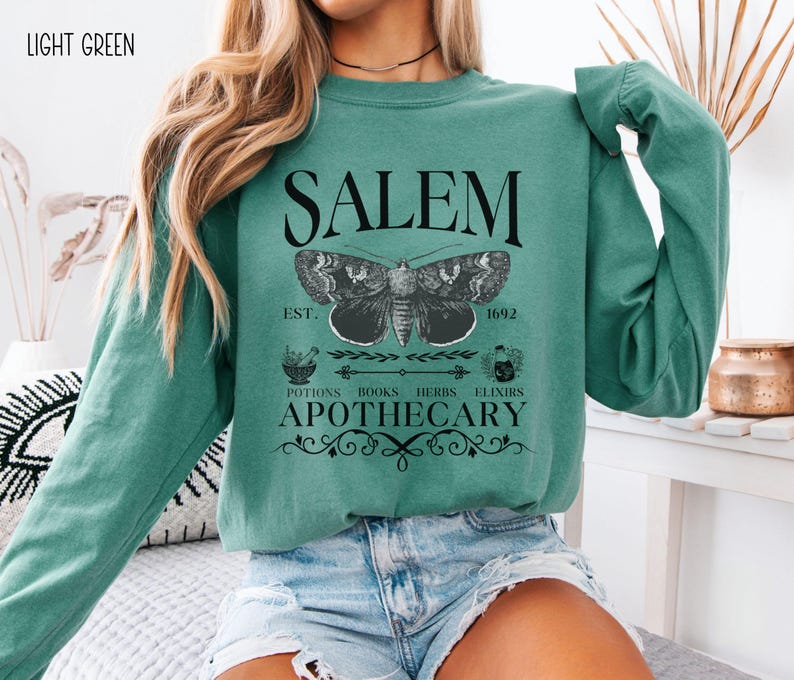 Salem Apothecary Long Sleeve Comfort Colors® Shirt, Halloween Salem Witches Shirt, Witchy Fall T-Shirt image 7