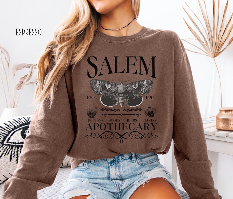 Salem Apothecary Long Sleeve Comfort Colors® Shirt, Halloween Salem Witches Shirt, Witchy Fall T-Shirt image 9