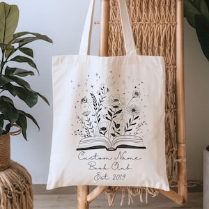 Personalized Book Lover Canvas Tote Bag, Custom Book Bag, Gift For Book Lover, Carry Bag for Reader, Bookish Tote, Wildflowers Shopping Bag, image 6