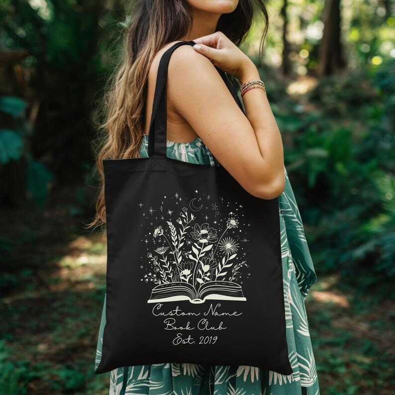 Personalized Book Lover Canvas Tote Bag, Custom Book Bag, Gift For Book Lover, Carry Bag for Reader, Bookish Tote, Wildflowers Shopping Bag, image 2