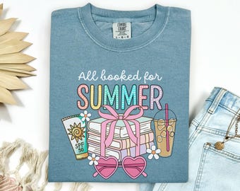 All Booked For Summer Comfort Colors T-Shirt, Bookish Summer Tee, Bookworm Gift, Teacher Shirt, Summer Reading, Booktrovert, Librarian Shirt