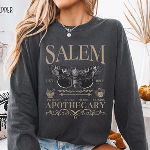 Salem Apothecary Long Sleeve Comfort Colors® Shirt, Halloween Salem Witches Shirt, Witchy Fall T-Shirt image 5