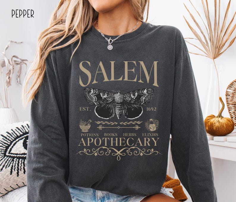 Salem Apothecary Long Sleeve Comfort Colors® Shirt, Halloween Salem Witches Shirt, Witchy Fall T-Shirt image 5