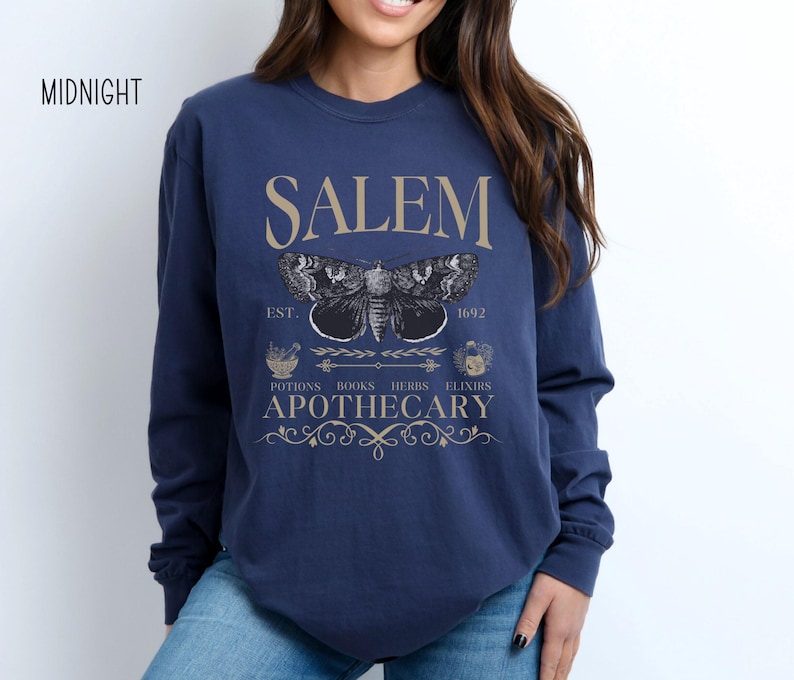 Salem Apothecary Long Sleeve Comfort Colors® Shirt, Halloween Salem Witches Shirt, Witchy Fall T-Shirt image 8