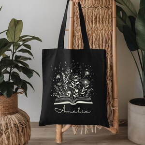 Personalized Book Lover Canvas Tote Bag, Custom Book Bag, Gift For Book Lover, Carry Bag for Reader, Bookish Tote, Wildflowers Shopping Bag, image 3